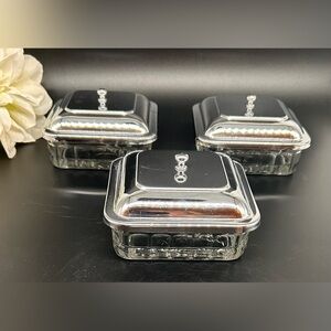 Vintage Silver Plated & Glass Dishes, Leaf Pattern, Art Deco Style - Set of 3